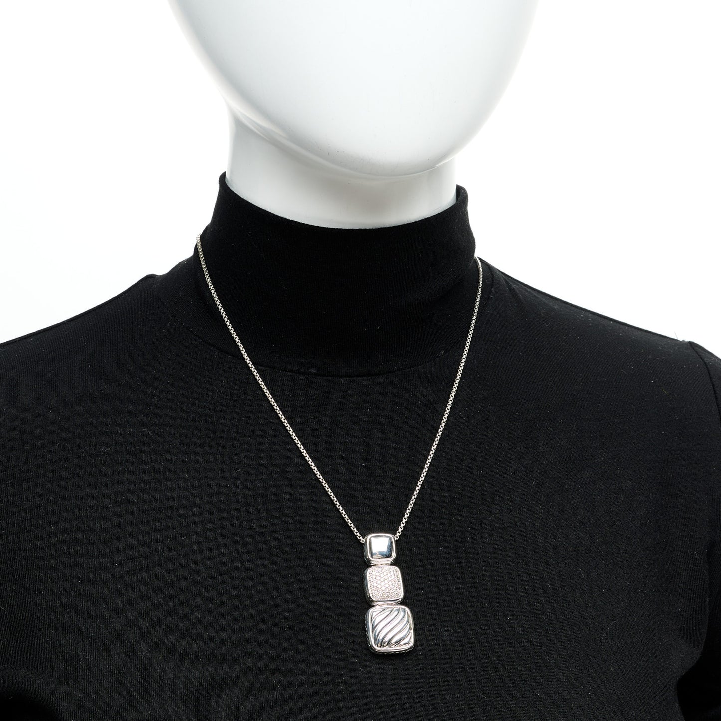 Sterling Silver Diamond Chiclet Triple Drop Necklace
