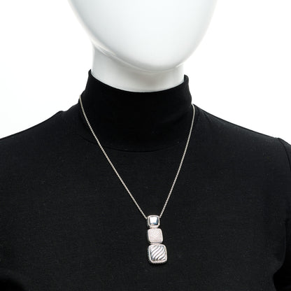 David Yurman Sterling Silver Diamond Chiclet Triple Drop Necklace 2 of 5