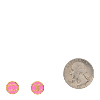 Chanel Metal Enamel CC Round Earrings Gold Pink 2 of 5