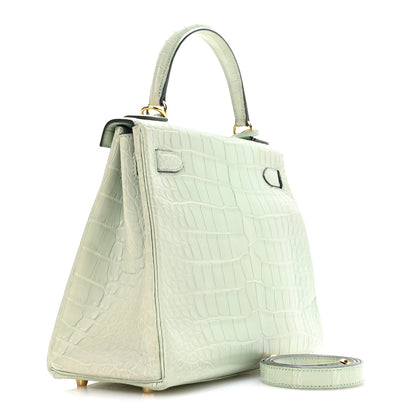 Hermes Matte Alligator Kelly Retourne 28 Vert D'eau 2 of 11