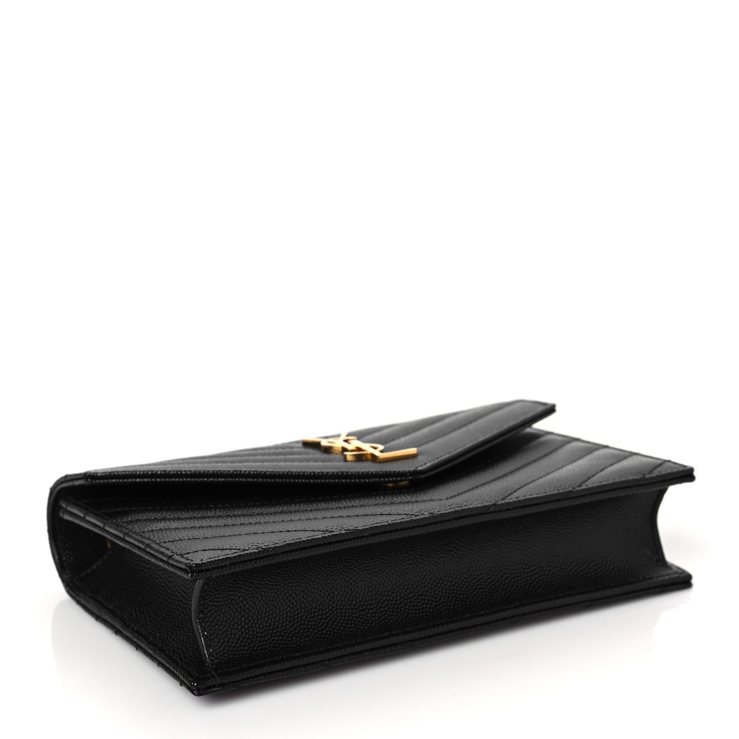 Saint Laurent Grain De Poudre Matelasse Chevron Monogram Envelope Chain Wallet Black 3 of 6