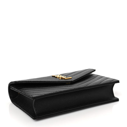 Saint Laurent Grain De Poudre Matelasse Chevron Monogram Envelope Chain Wallet Black 3 of 6