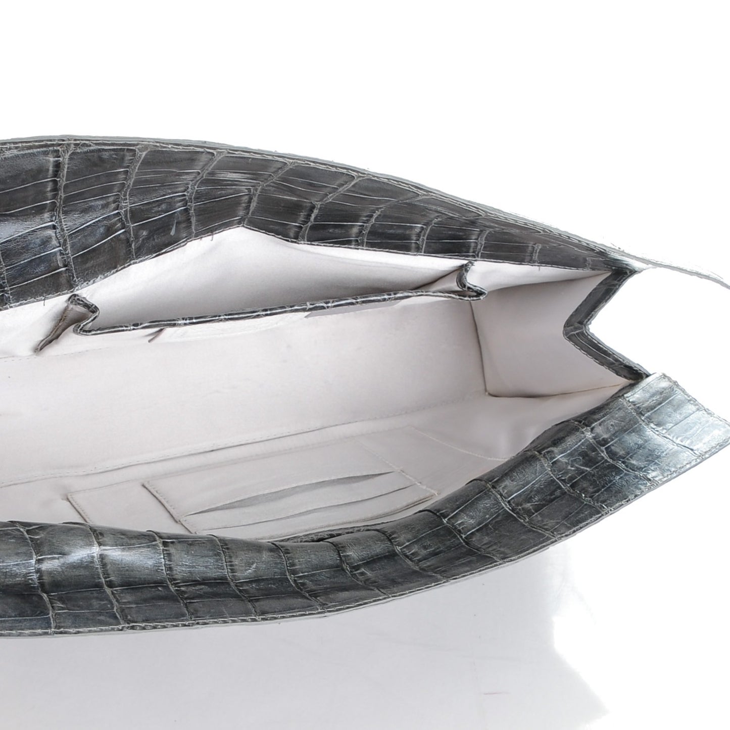 Metallic Crocodile Python Foldover Clutch Grey Silver