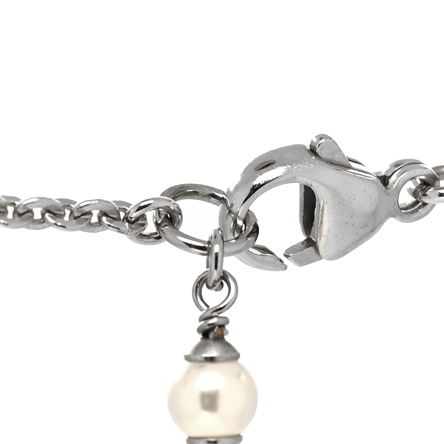 Chanel Crystal Pearl CC Pendant Necklace Silver 4 of 5