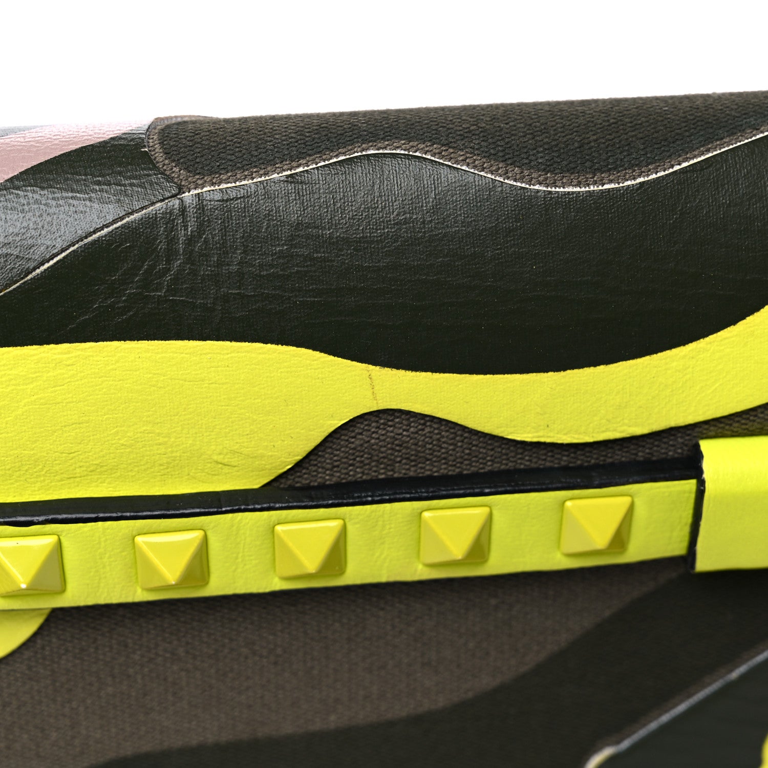 Valentino Garavani Nappa Canvas Camouflage Rockstud Wristlet Clutch Yellow Fluo Green 13 of 15