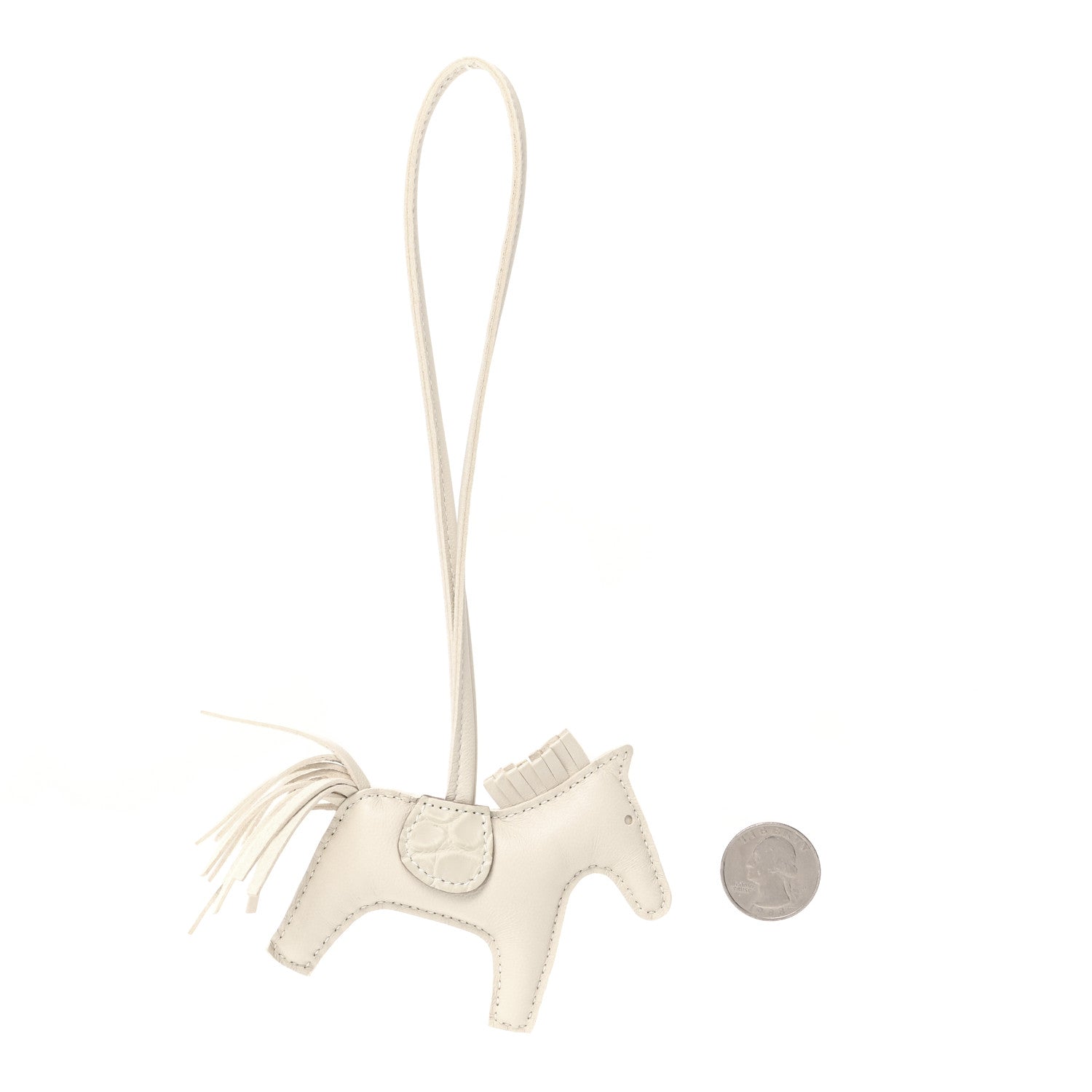 Hermes Milo Lambskin Matte Alligator Touch Grigri Rodeo Horse Bag Charm PM Craie Nata Beton 2 of 4