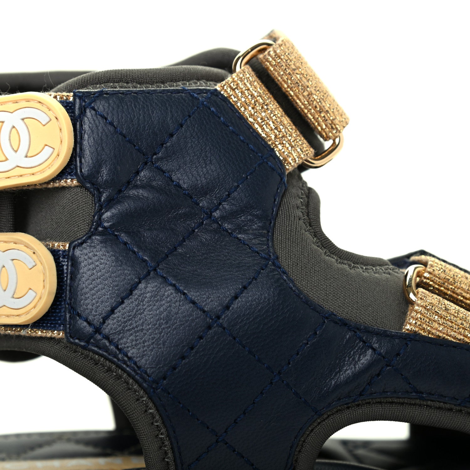 Chanel Goatskin Fabric Gladiator Sandals 36 Navy Blue Light Grey Yellow 9 of 11