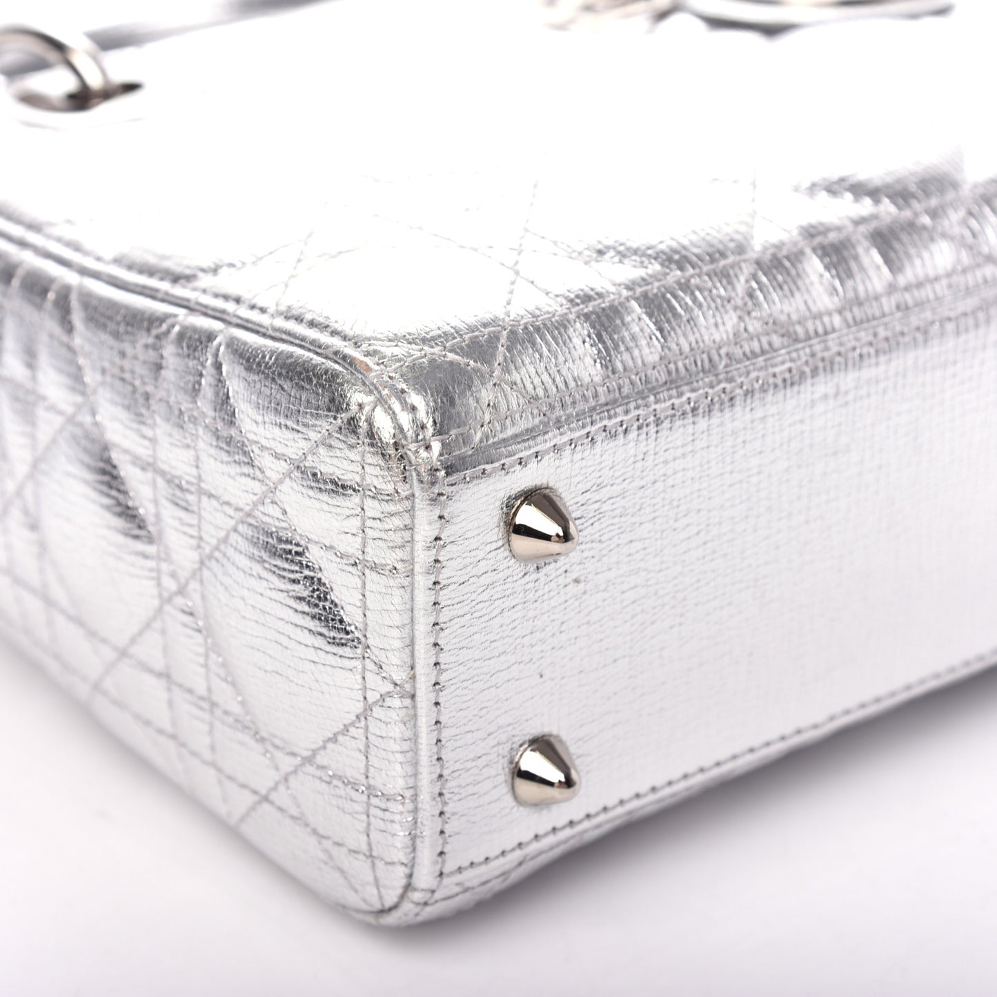 Metallic Grained Calfskin Cannage Small Lucky Badges My Lady Dior Silver
