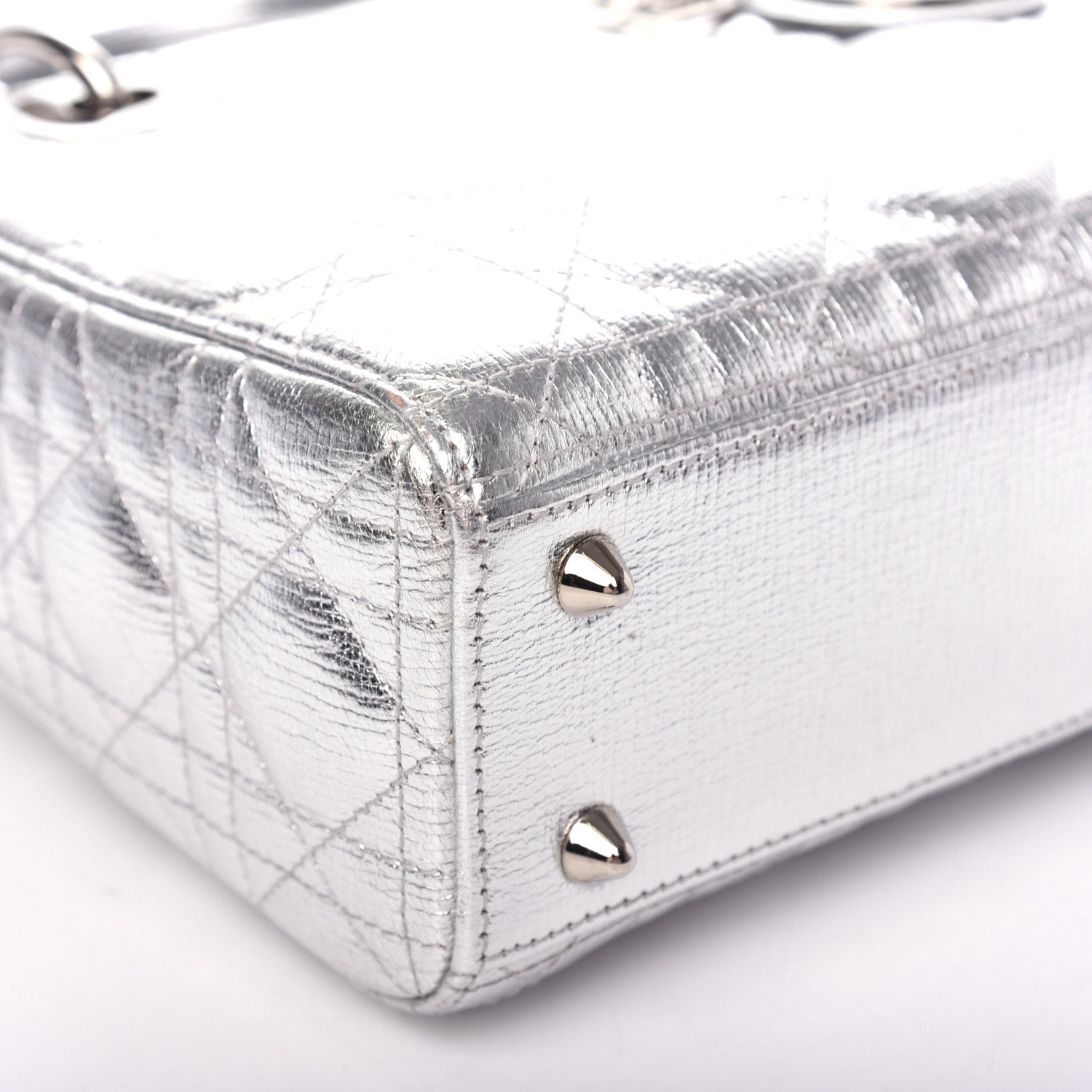 Christian Dior Metallic Grained Calfskin Cannage Small Lucky Badges My Lady Dior Silver 7 of 8