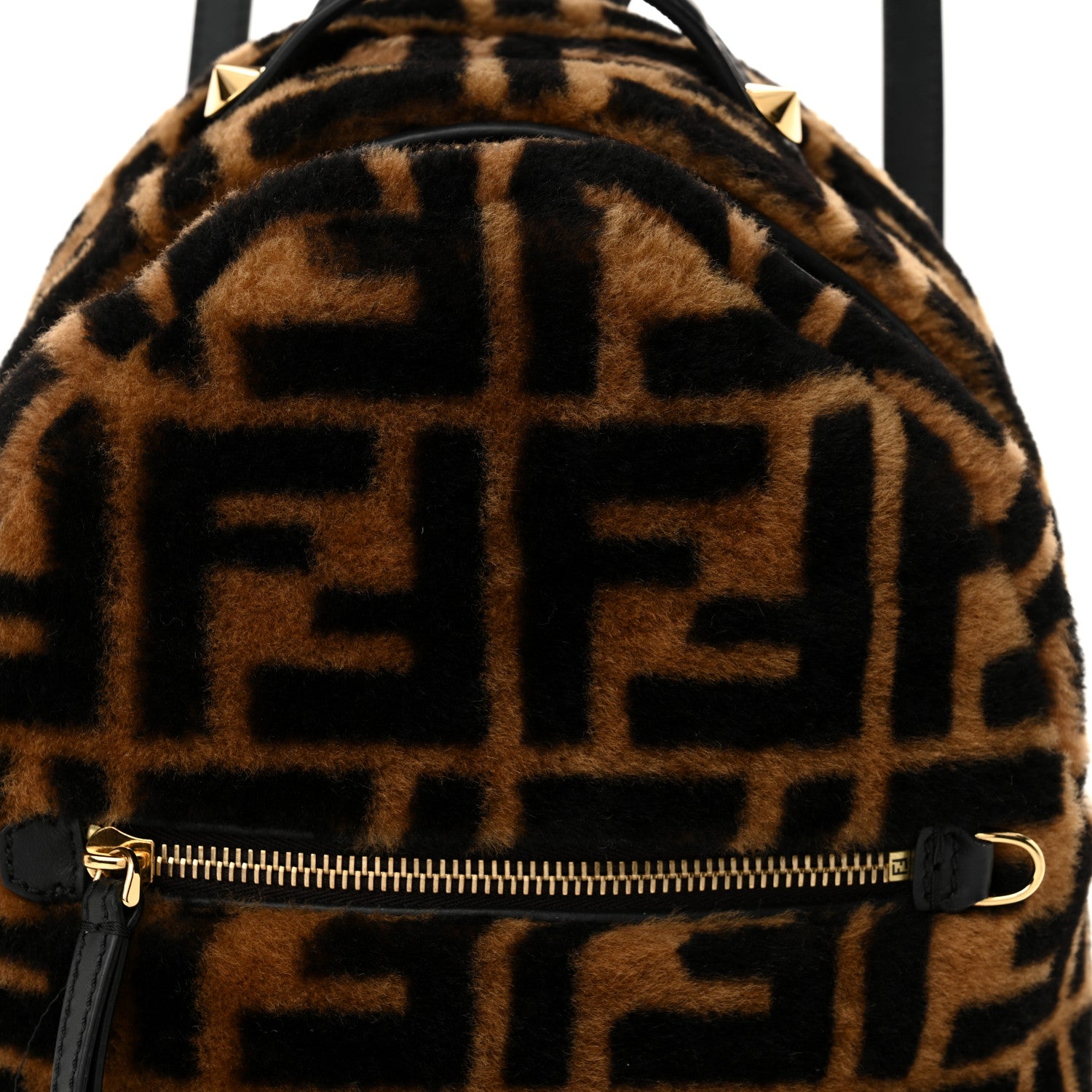 Fendi Shearling Macro FF 1974 Mini Backpack Tobacco Black 8 of 12