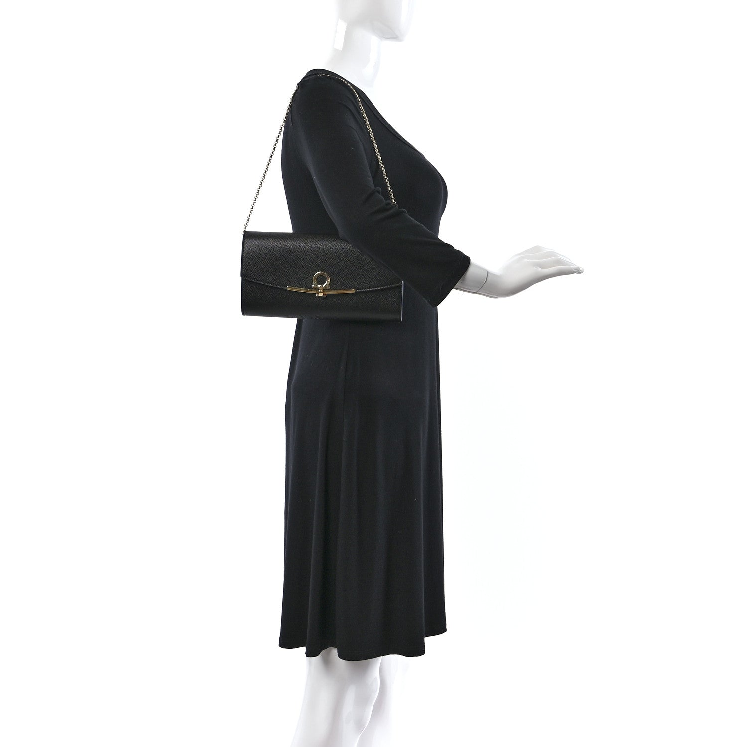 Salvatore Ferragamo Hammered Calfskin Mini Gancini Icona Bag Black 2 of 8