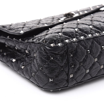 Valentino Garavani Craquele Nappa Medium Rockstud Spike Shoulder Bag Black 7 of 10