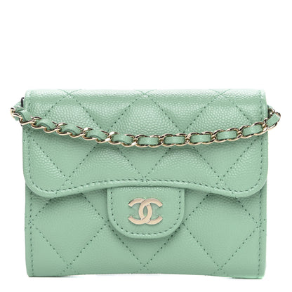 Chanel Caviar Quilted Flap Card Holder On Chain Light Green 1 of 10