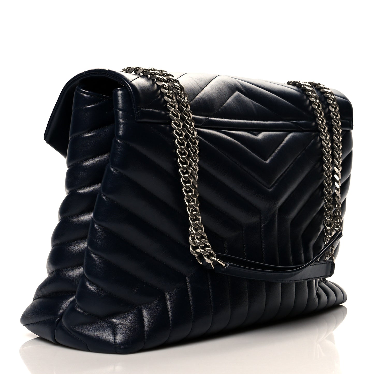 Calfskin Y Quilted Monogram Large Loulou Chain Satchel Blue