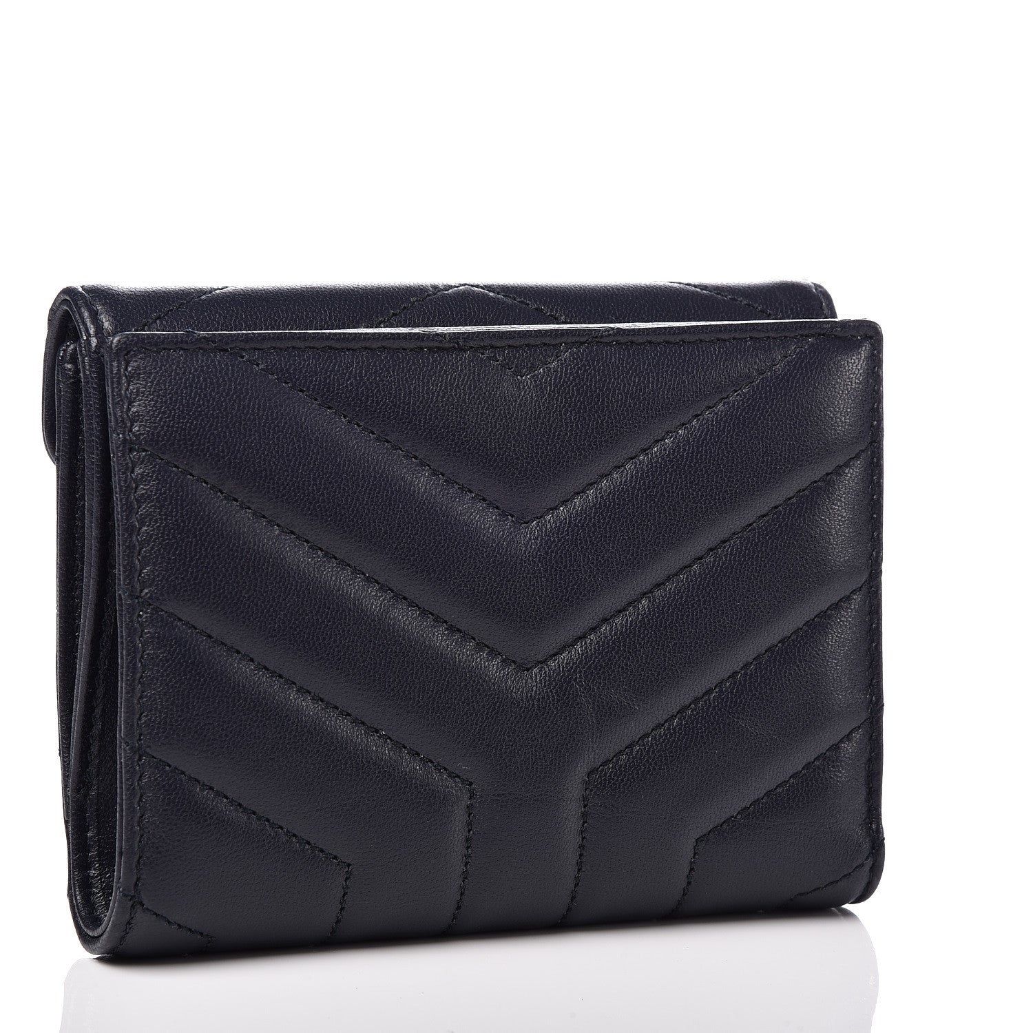 Saint Laurent Lambskin Y Quilted Monogram Compact Loulou Wallet Navy 3 of 7