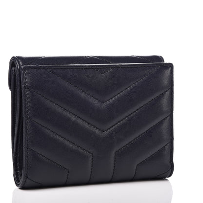 Saint Laurent Lambskin Y Quilted Monogram Compact Loulou Wallet Navy 3 of 7
