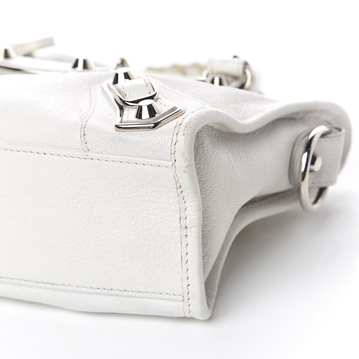 Chevre Silver Metallic Edge Hardware Mini City White