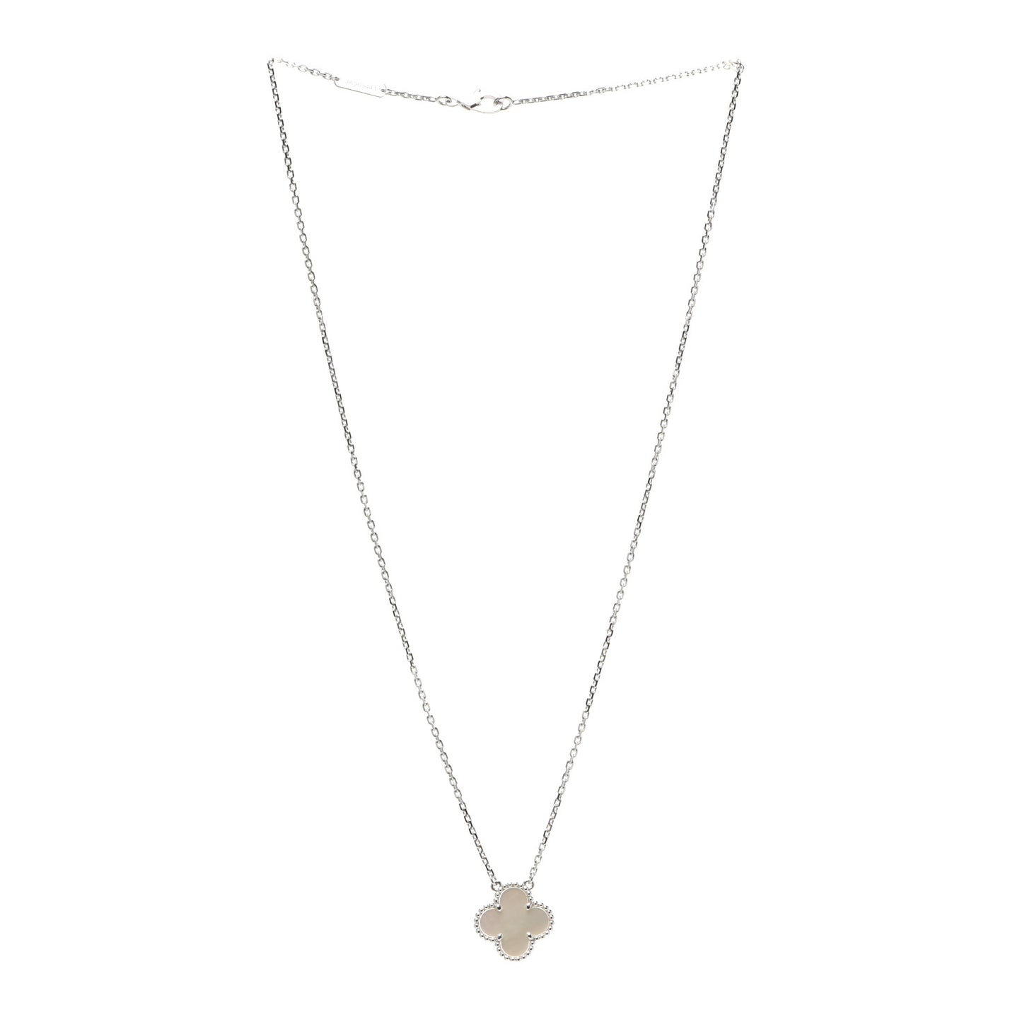 18K White Gold Mother of Pearl Vintage Alhambra Pendant Necklace