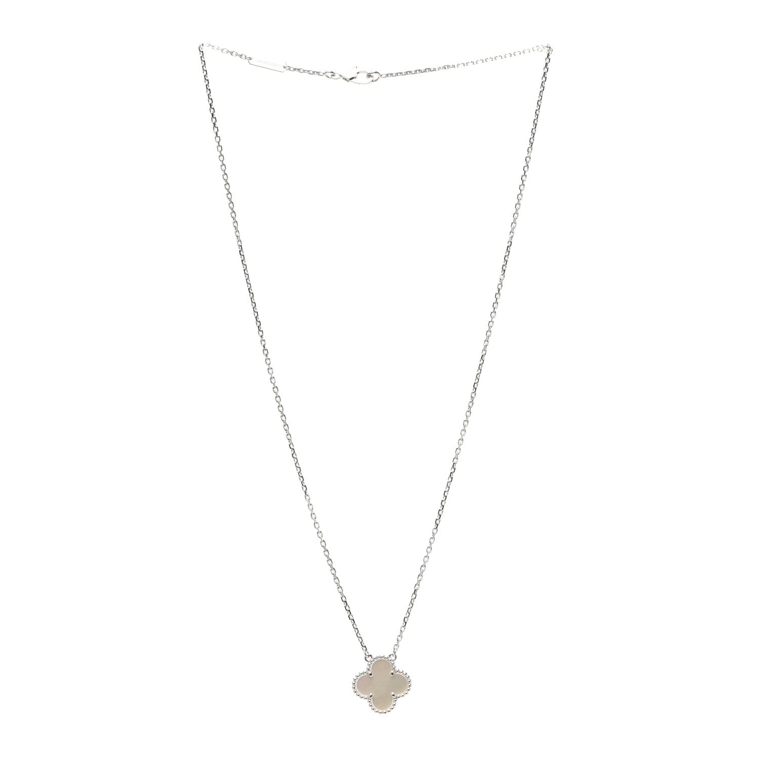 Van Cleef & Arpels 18K White Gold Mother of Pearl Vintage Alhambra Pendant Necklace 3 of 8
