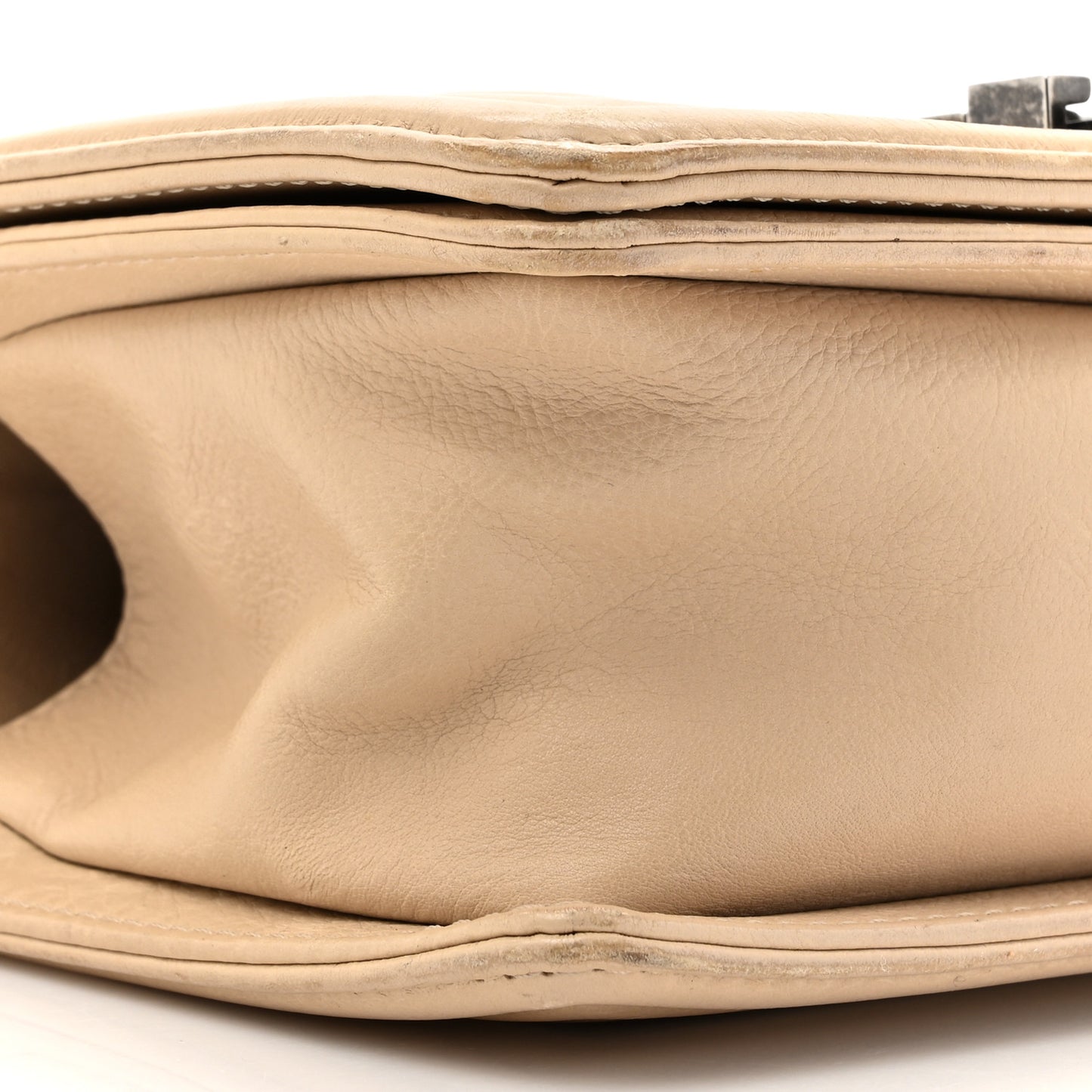 Calfskin Double Stitch Small Boy Flap Beige