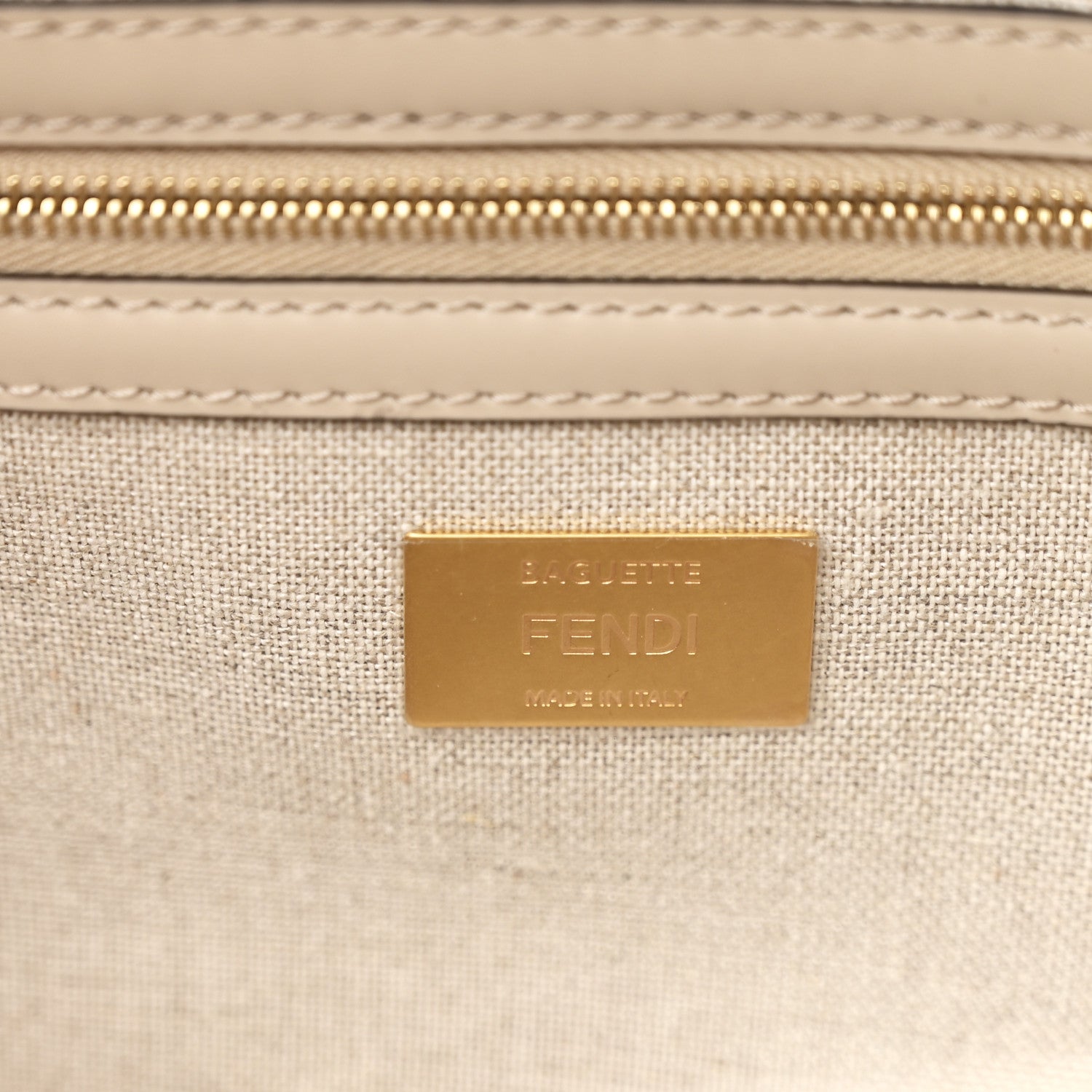 Fendi Canvas Vitello King FF Embroidered Baguette Grezzo White Nuvola 6 of 10