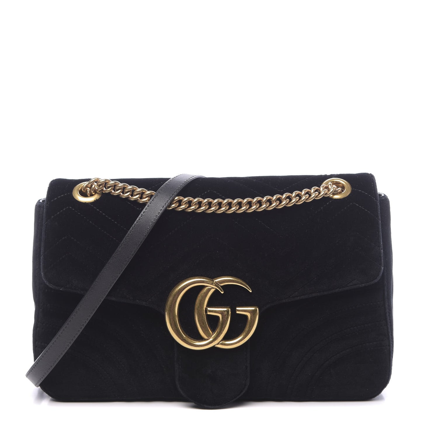 Velvet Matelasse Medium GG Marmont Shoulder Bag Black