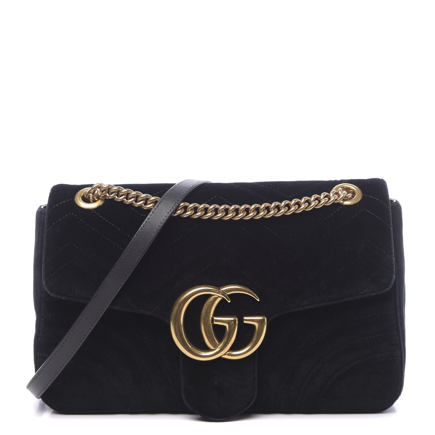 Gucci Velvet Matelasse Medium GG Marmont Shoulder Bag Black 1 of 10