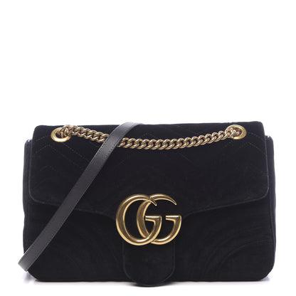 Gucci Velvet Matelasse Medium GG Marmont Shoulder Bag Black 1 of 10