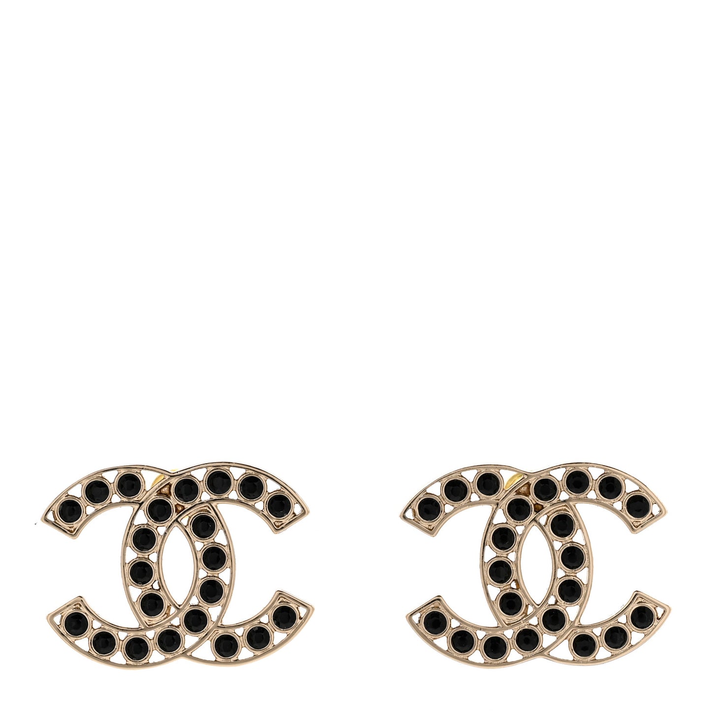 Large Strass Crystal CC Earrings Black Gold