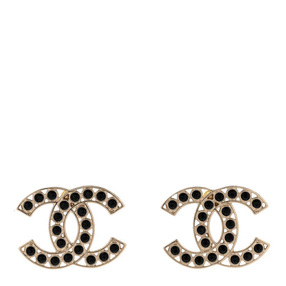 Chanel Large Strass Crystal CC Earrings Black Gold 1 of 4