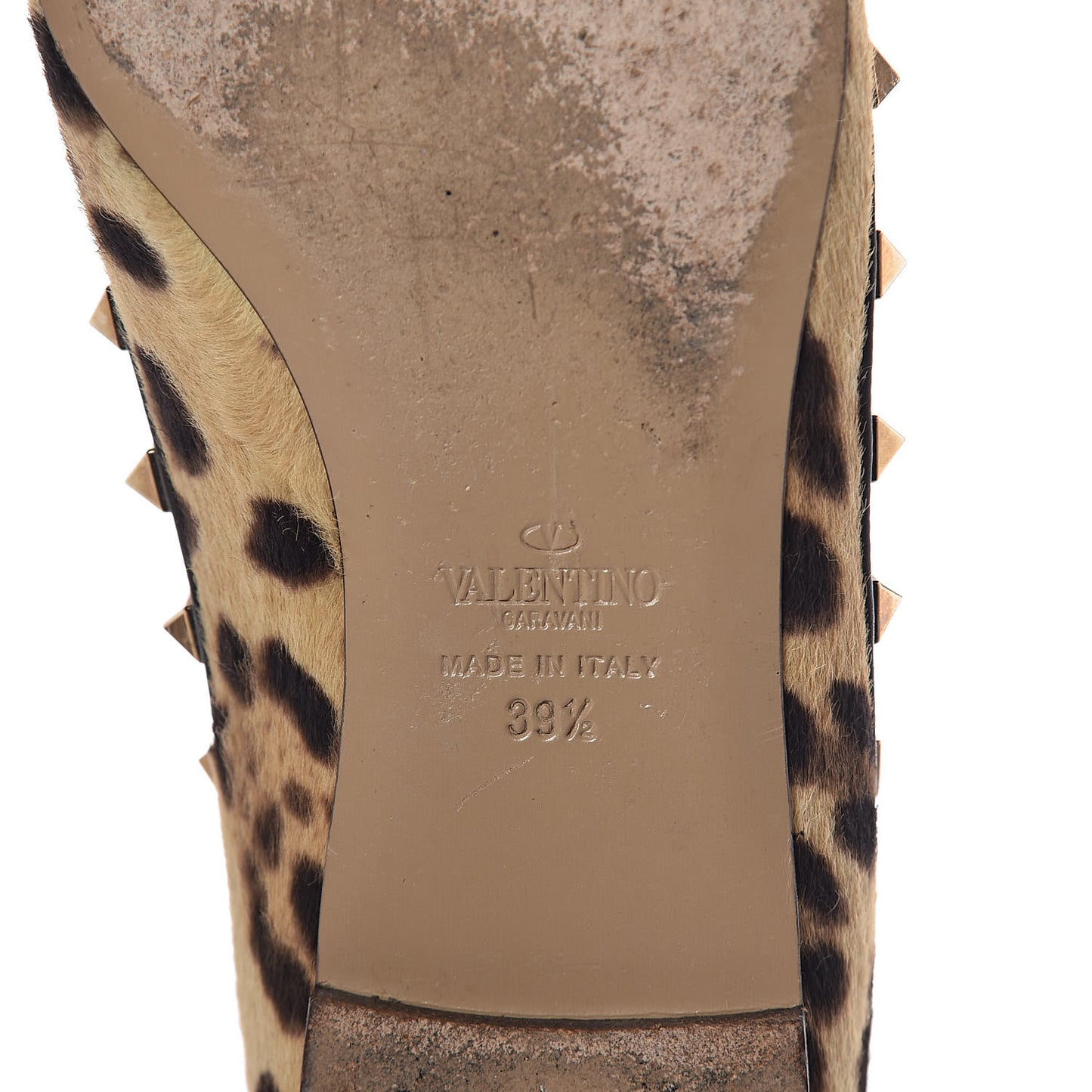 Calf Hair Leopard Print Rockstud Ballerina Flats 39.5 Brown