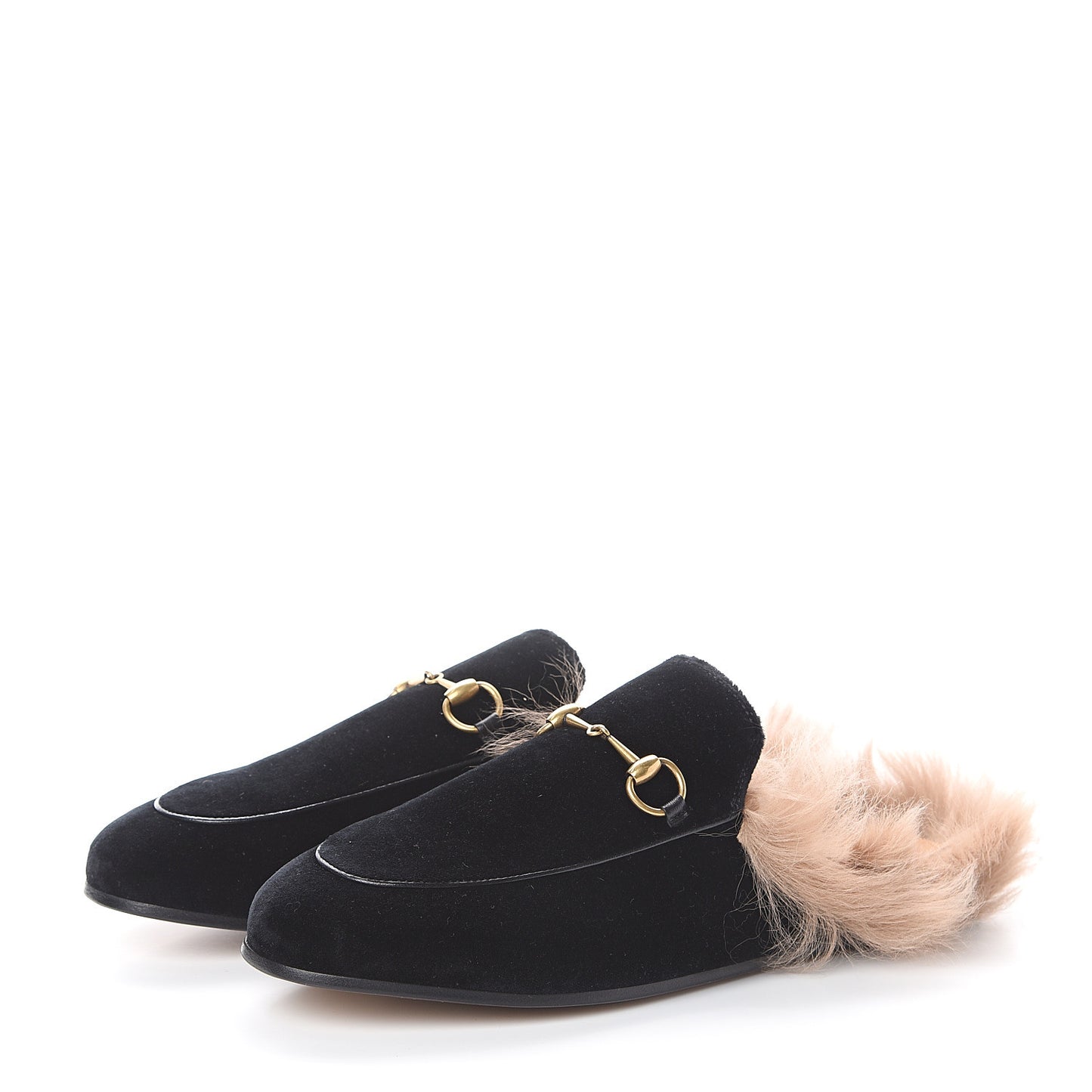 Velvet Fur Womens Princetown Slippers 38.5 Black