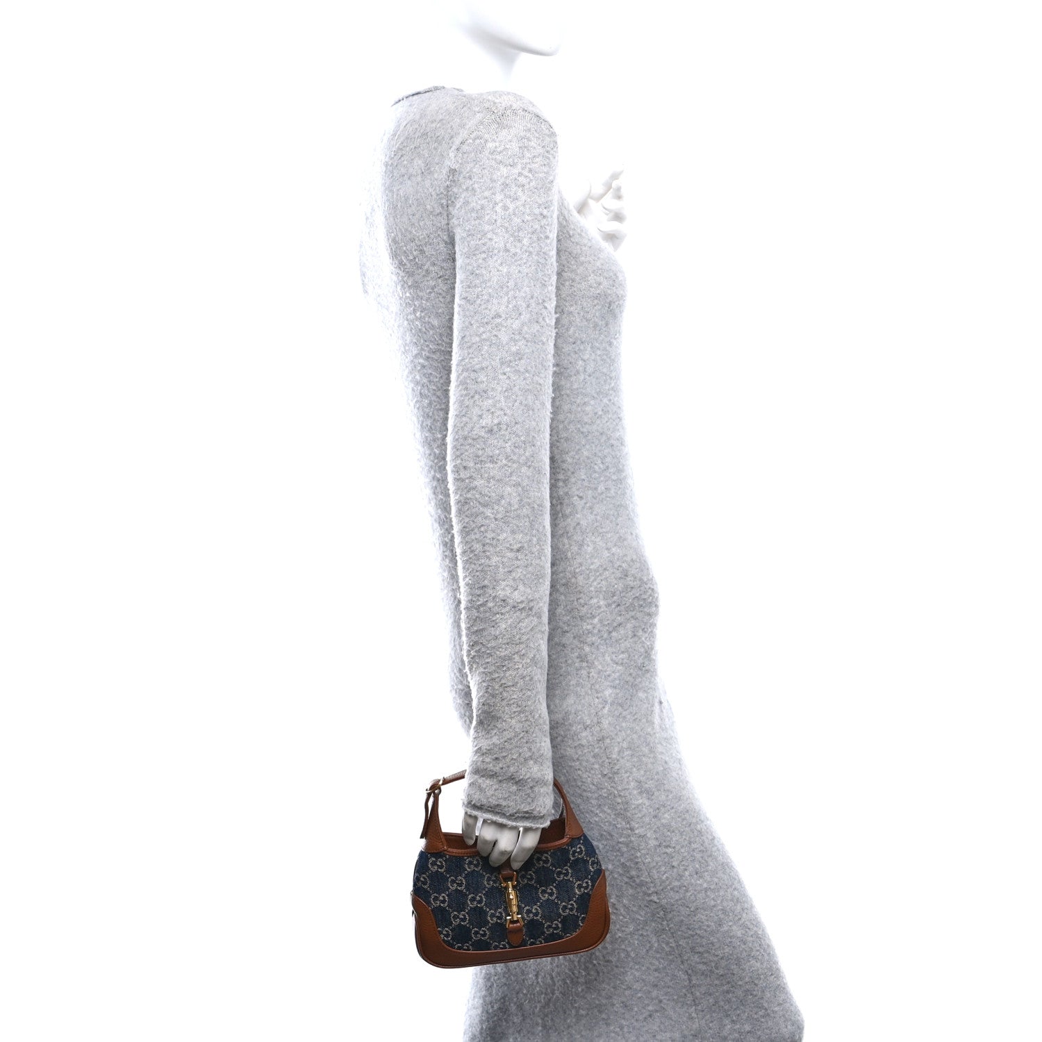 Gucci New Denim GG Monogram Calfskin Mini Jackie 1961 Hobo Blue Tea Cuir 2 of 12