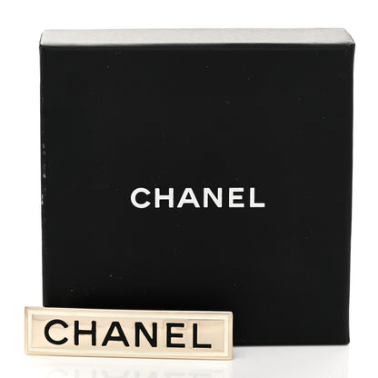 Chanel Metal Enamel Logo Brooch Gold 4 of 4