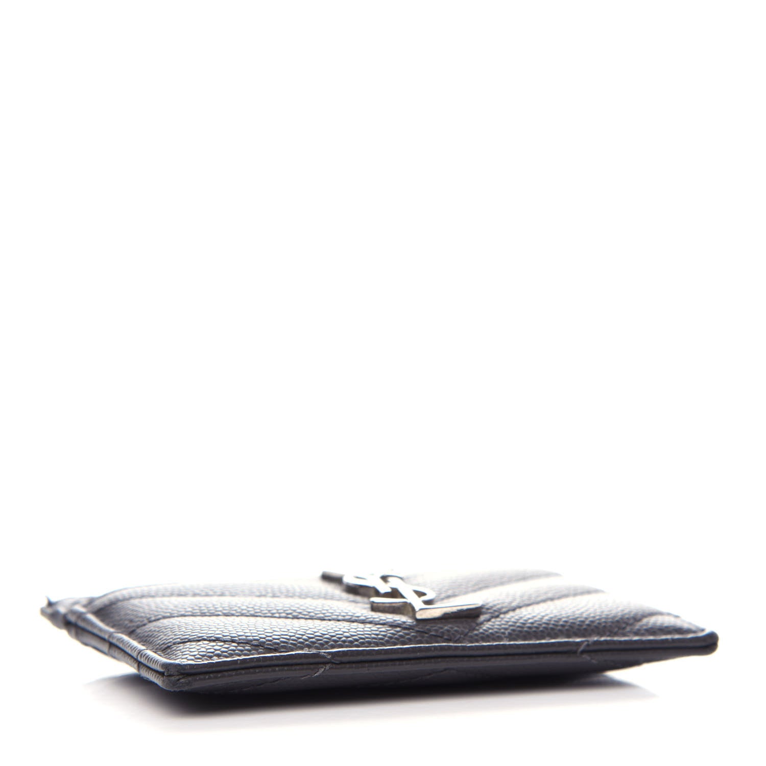 Saint Laurent Grain De Poudre Matelasse Chevron Monogram Credit Card Case Coal 4 of 8
