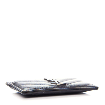 Saint Laurent Grain De Poudre Matelasse Chevron Monogram Credit Card Case Coal 4 of 8