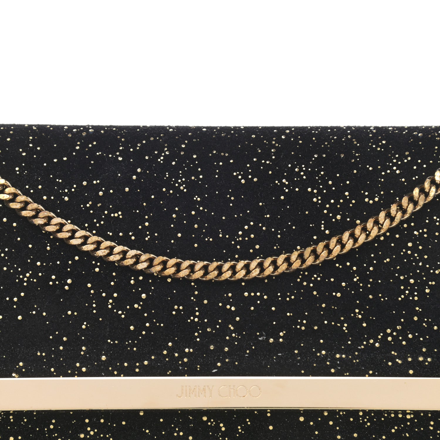 Jimmy Choo Suede Glitter Milla Wallet on Chain Black Gold 7 of 11