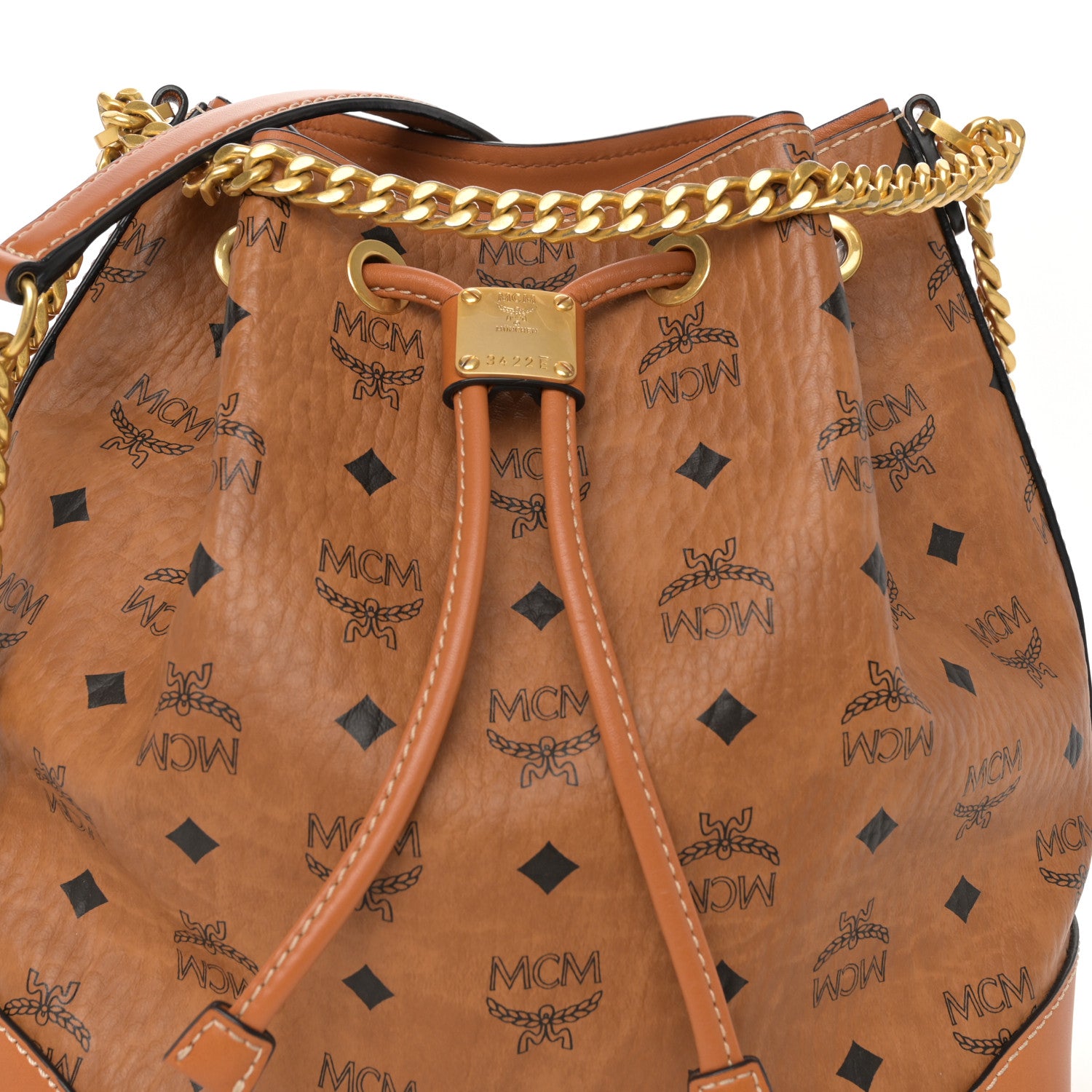 MCM Visetos Small Soft Berlin Drawstring Bucket Bag Cognac 8 of 10