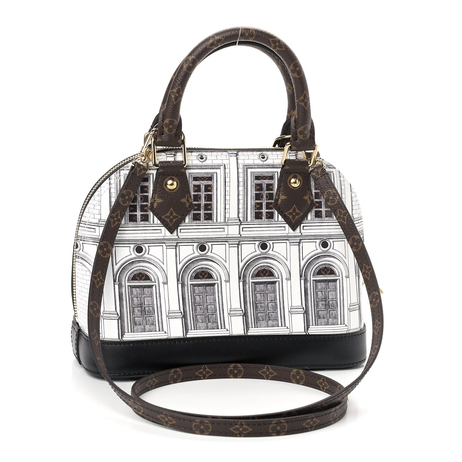 Louis Vuitton X FORNASETTI Calfskin Architettura Alma BB Black White 3 of 8