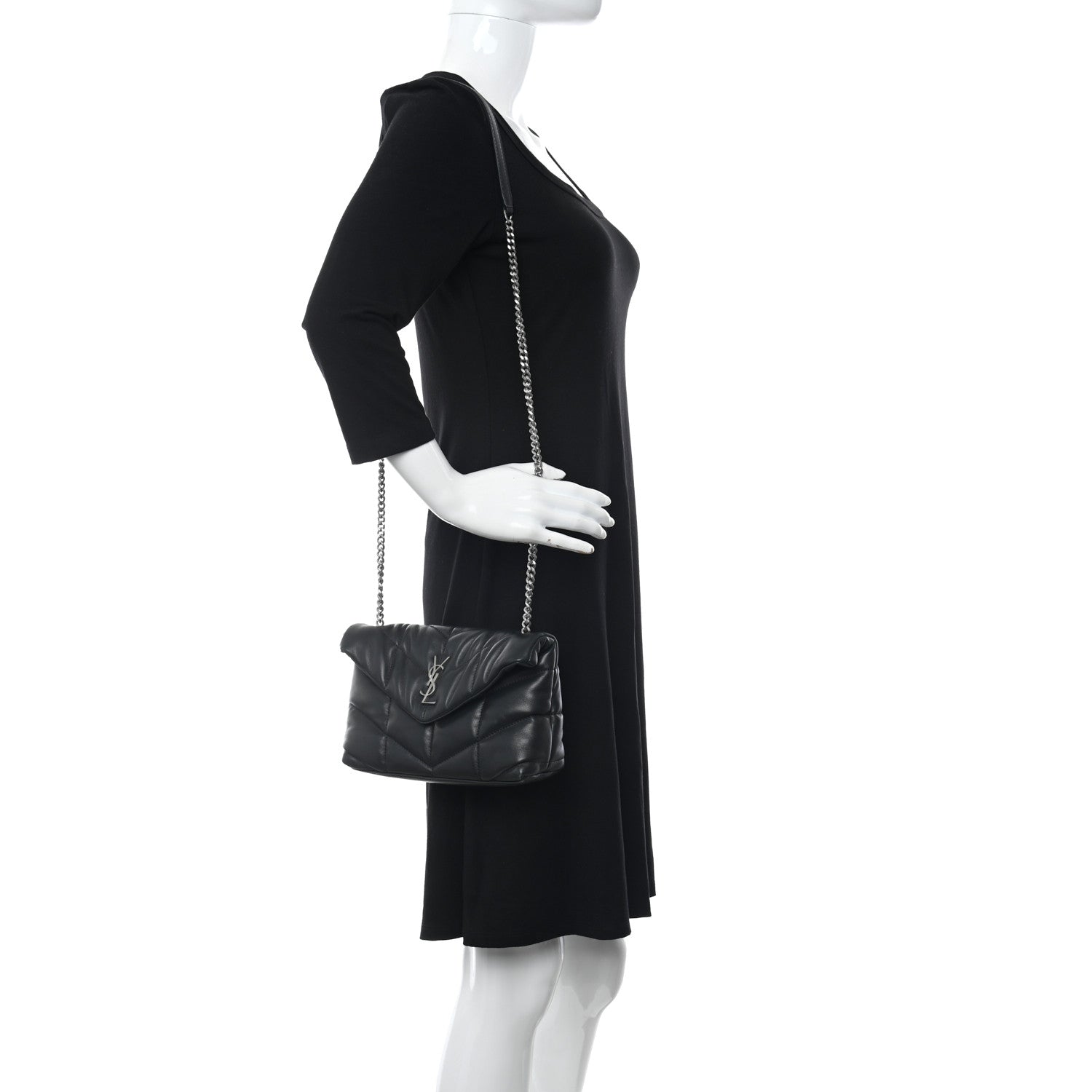 Saint Laurent Lambskin Quilted Toy Loulou Puffer Monogram Chain Satchel Storm 2 of 10