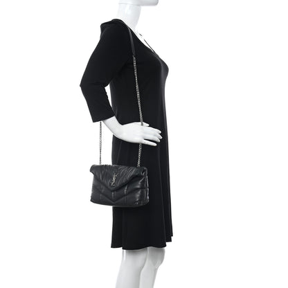 Saint Laurent Lambskin Quilted Toy Loulou Puffer Monogram Chain Satchel Storm 2 of 10