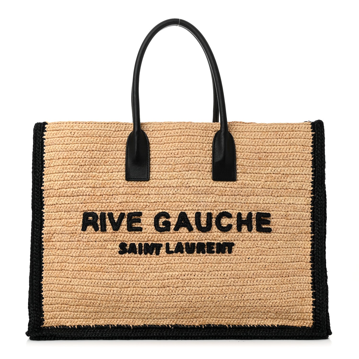 Saint Laurent Raffia Calfskin Rive Gauche Tote Naturale Black 1 of 11