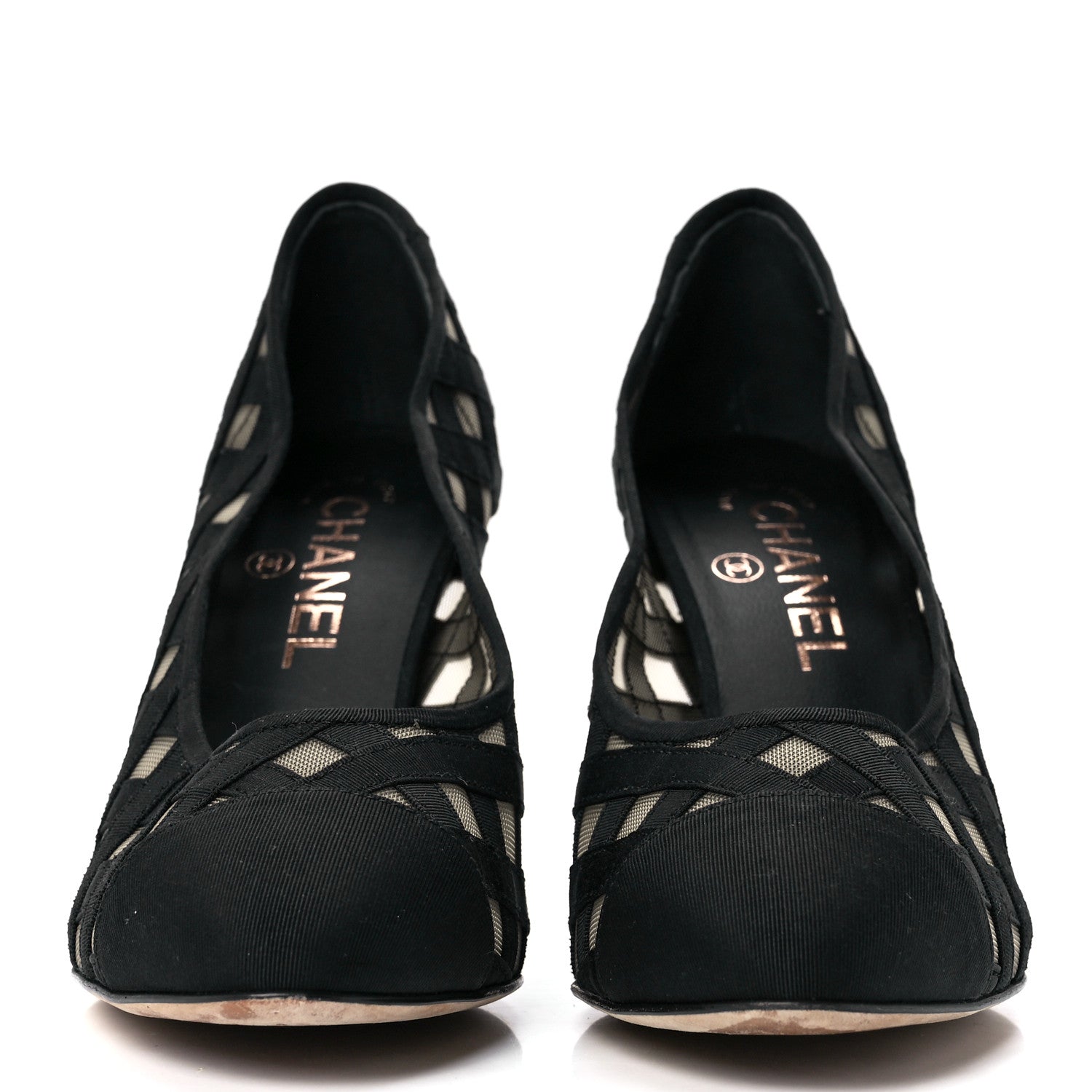Chanel Mesh Grosgrain Cap Toe CC Heels 37 Black 2 of 7