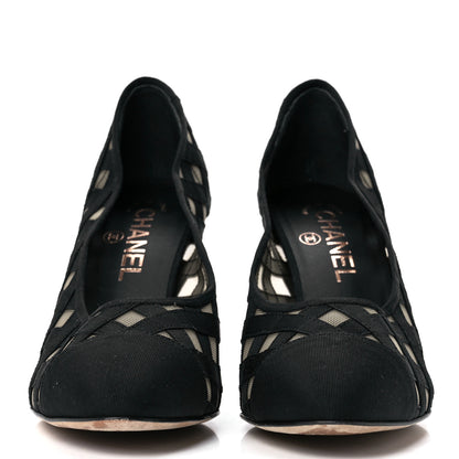 Chanel Mesh Grosgrain Cap Toe CC Heels 37 Black 2 of 7