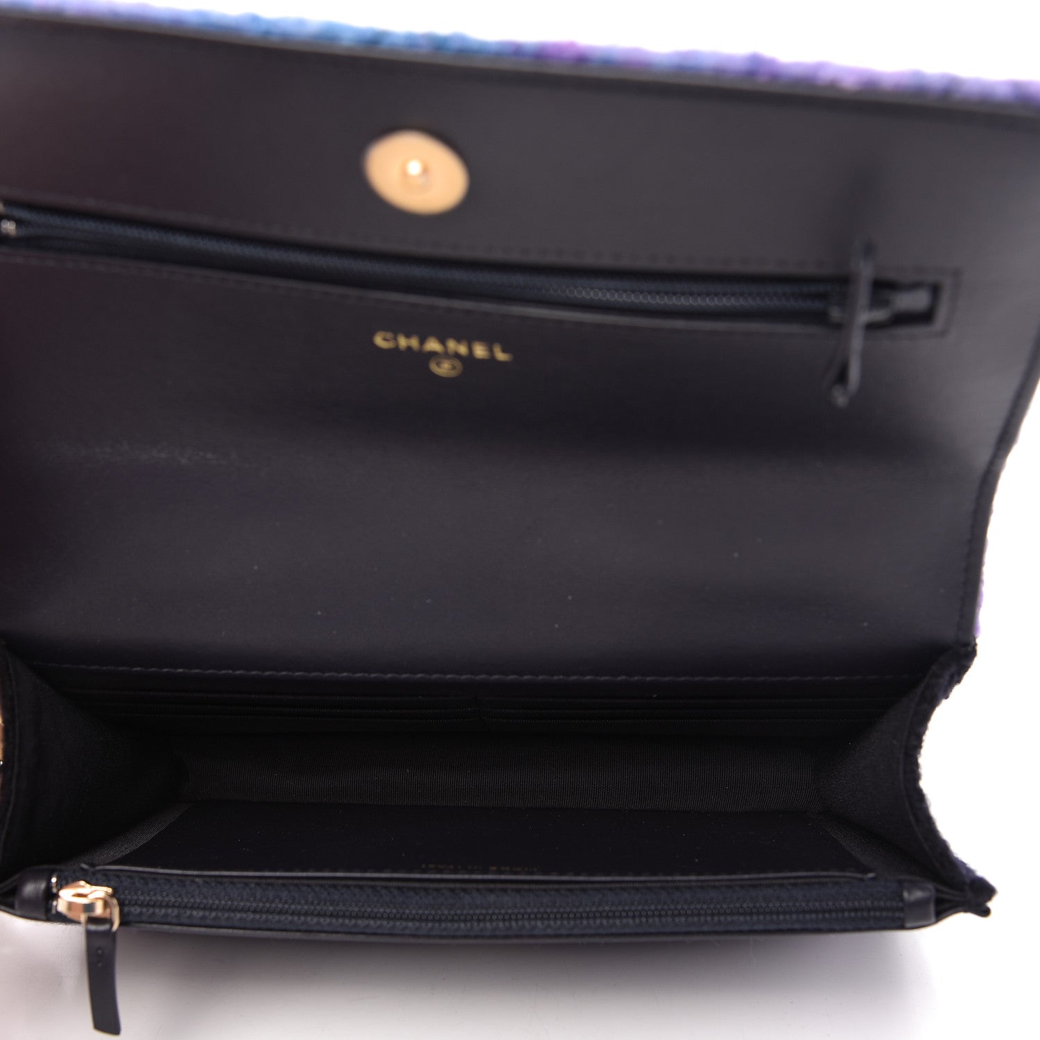 Chanel Wool Tweed Lambskin Quilted 19 Wallet On Chain WOC and Coin Purse Purple Blue 5 of 10