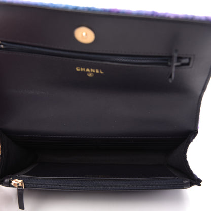 Chanel Wool Tweed Lambskin Quilted 19 Wallet On Chain WOC and Coin Purse Purple Blue 5 of 10
