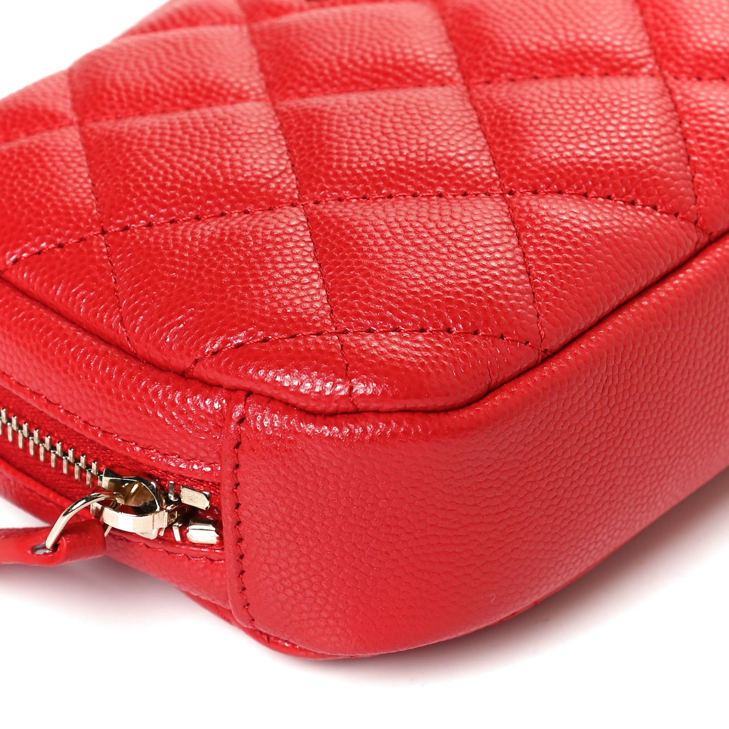 Caviar Quilted Small Curvy Pouch Cosmetic Case Red