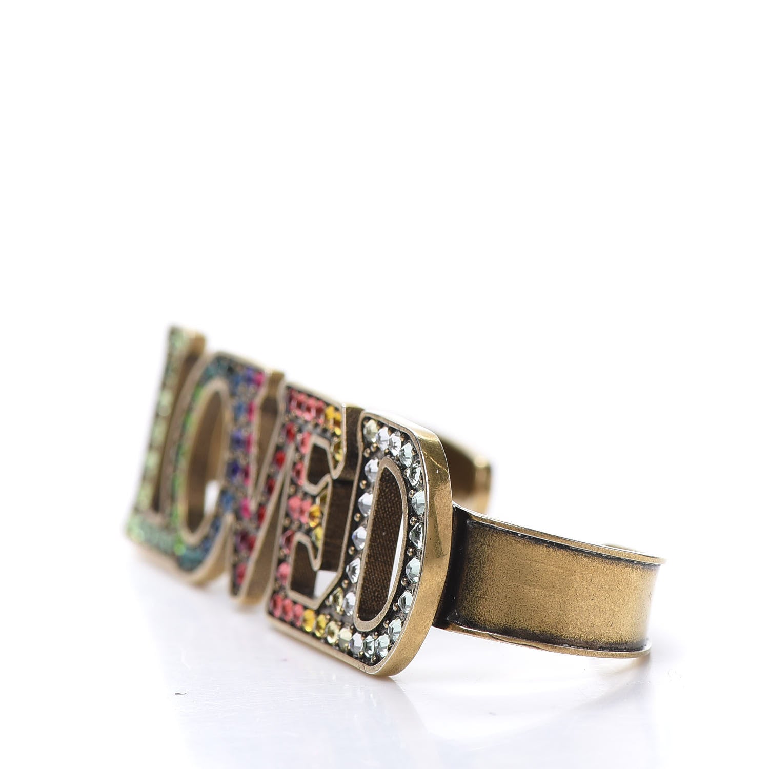 Gucci Metal Crystal Loved Palm Cuff Hand Piece Aged Gold 3 of 6