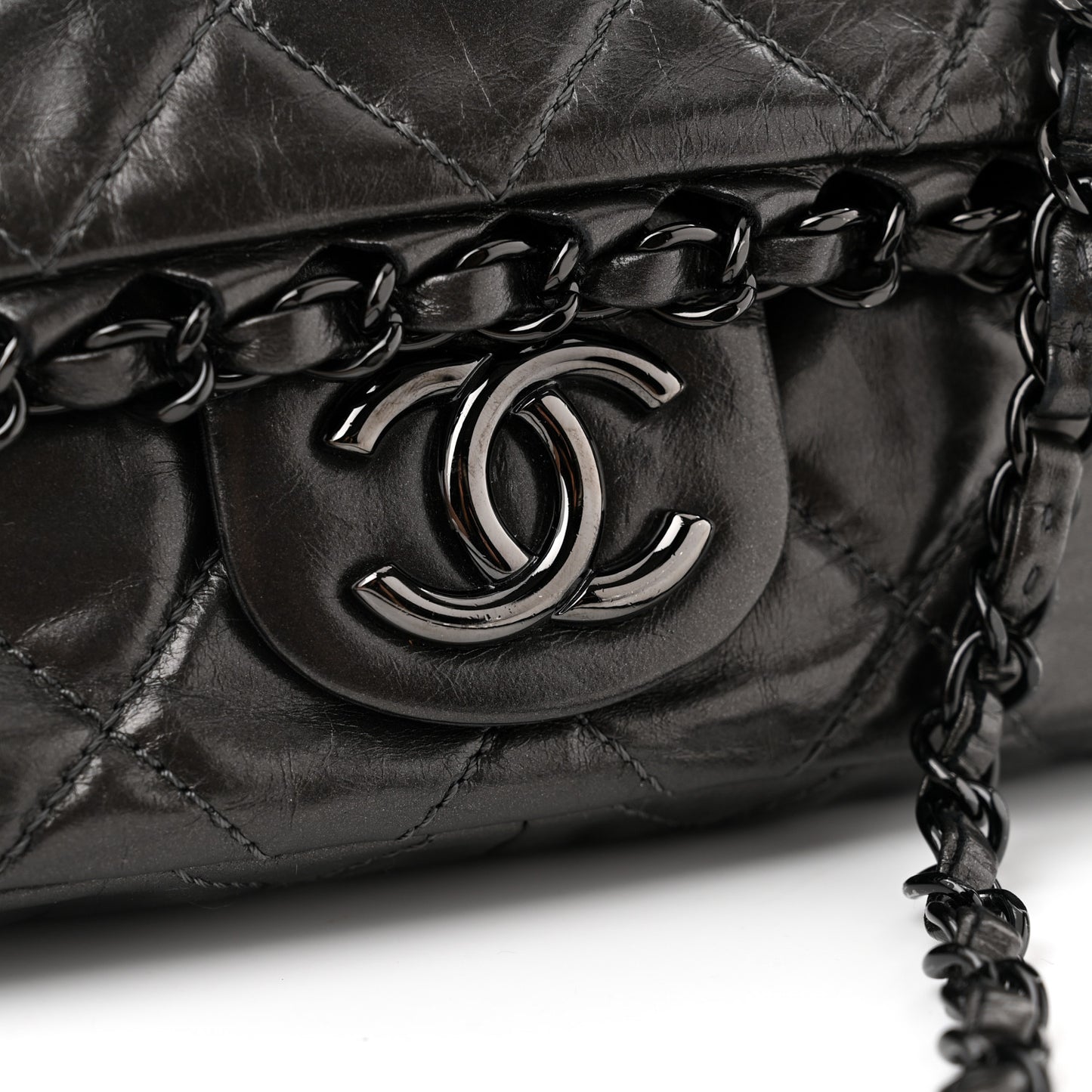 Metallic Calfskin Quilted Medium Chain Me Flap Grey
