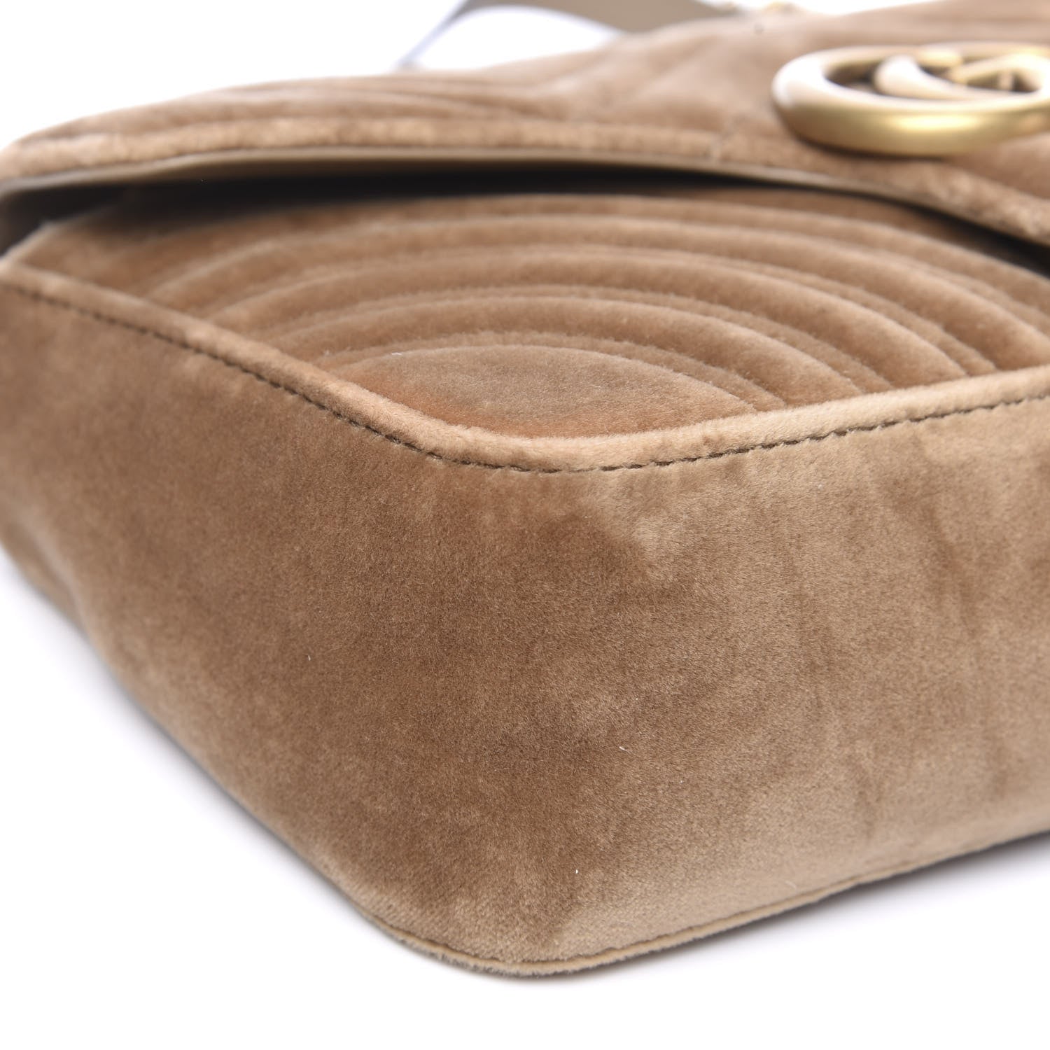 Gucci Velvet Matelasse Small GG Marmont Shoulder Bag Taupe 7 of 10